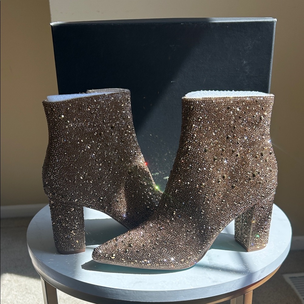 Betsey Johnson Brown Rhinestone Ankle Booties